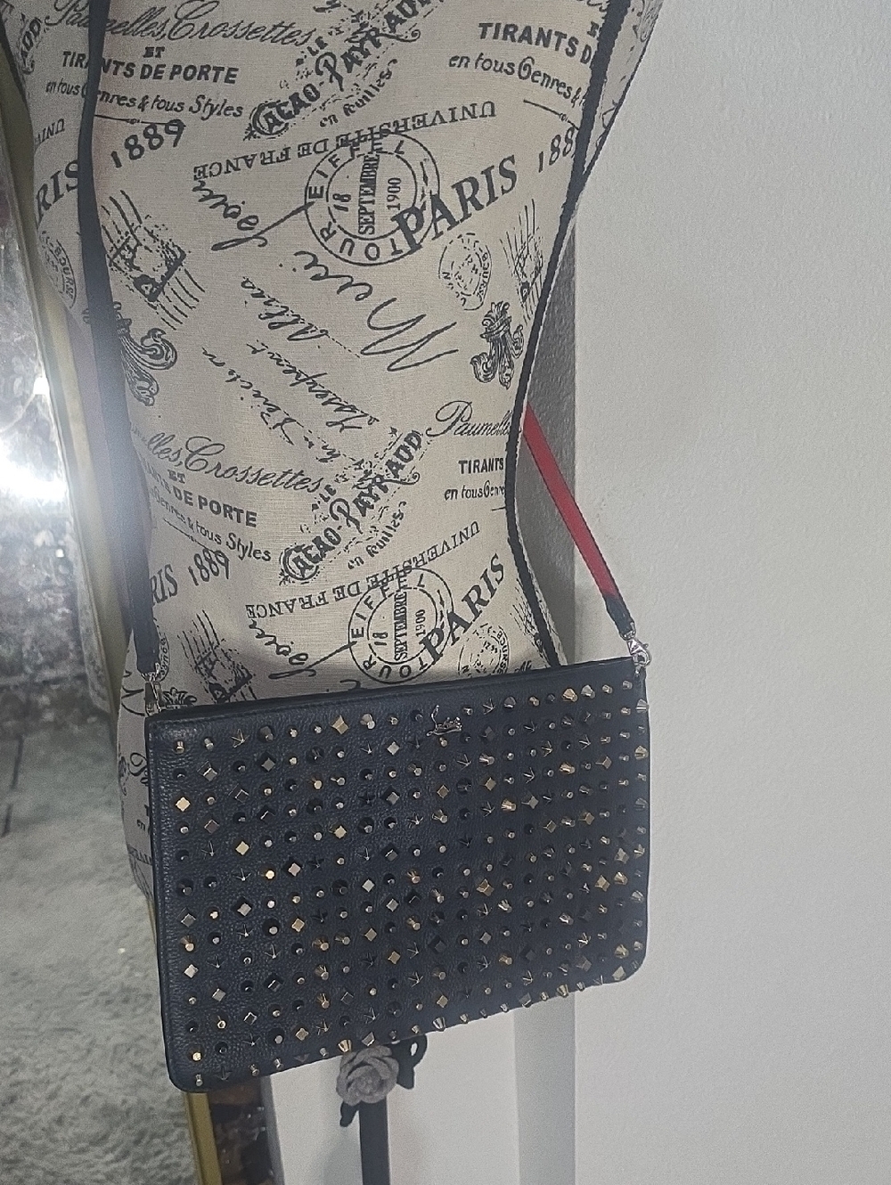 Christian Louboutin navy blue Studded Crossbody with Red Strap